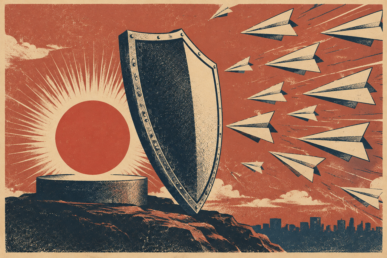 Watchdog illustration: shield protecting a brand from copycats